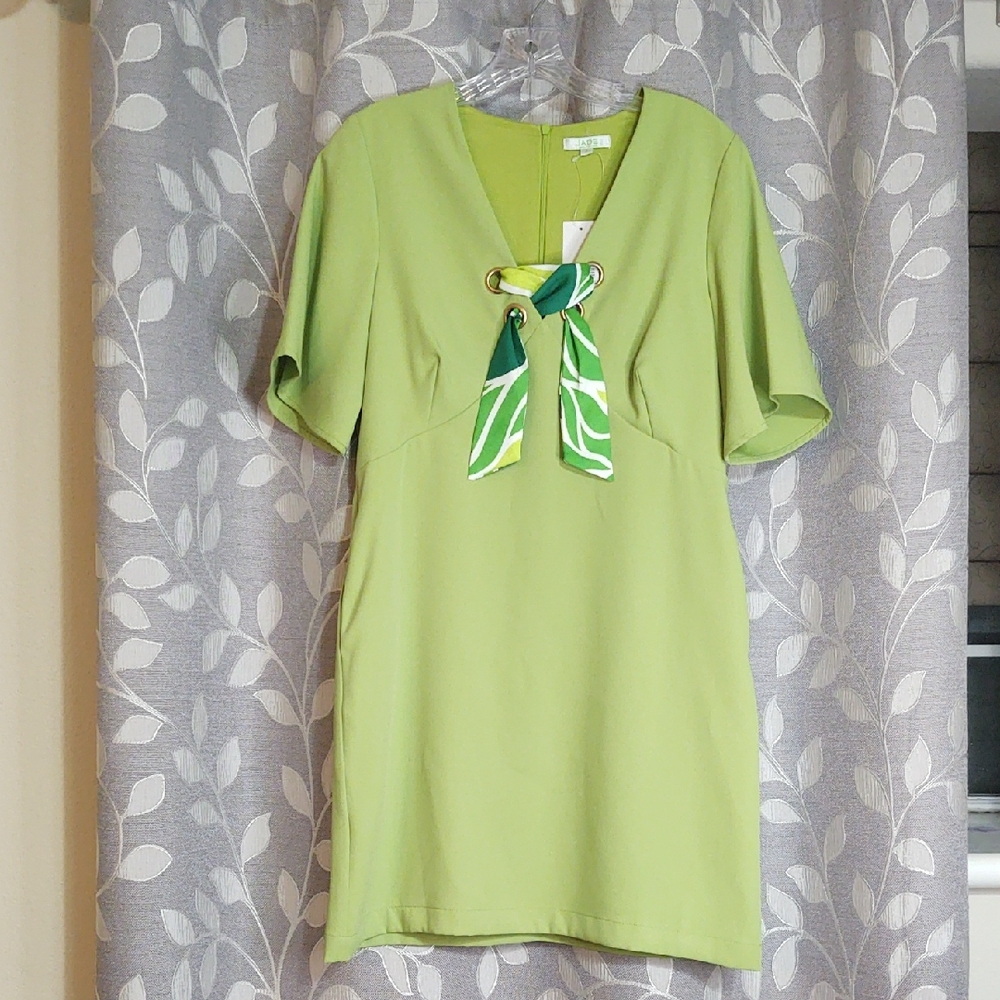 Jade Green Dress with Scarf Detail